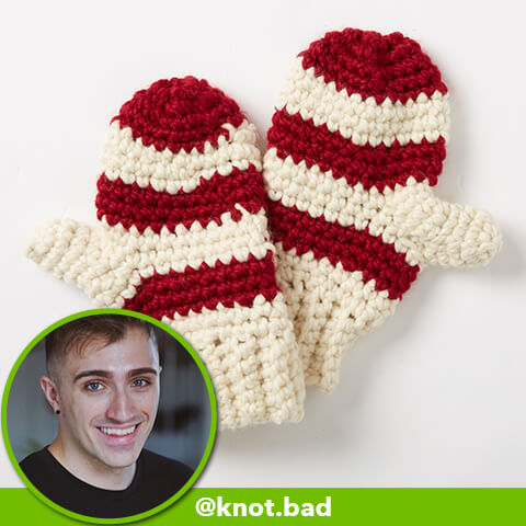 Crochet mittens made with influencer, @knot.bad