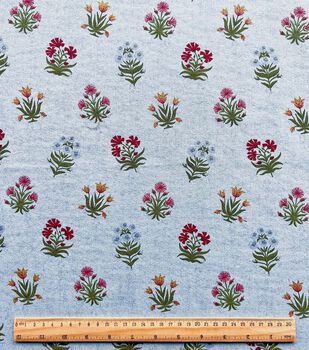 Multicolor Floral Embroidered Cotton Denim Fabric