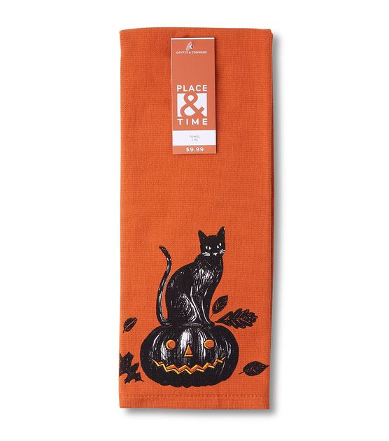 Serafina Home Halloween Fun Kitchen Dish Towel Set: Spooky Oct.31st  Designs, Orange Black Gingham Towel 