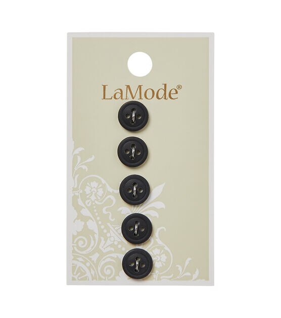 La Mode 3/8" Black 4 Hole Buttons 5pk