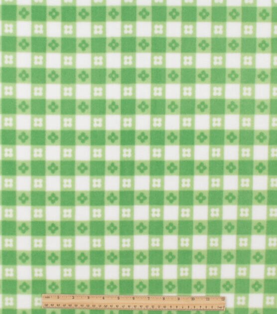 Green Floral Gingham Green Anti Pill Plush Fleece Fabric, , hi-res, image 2