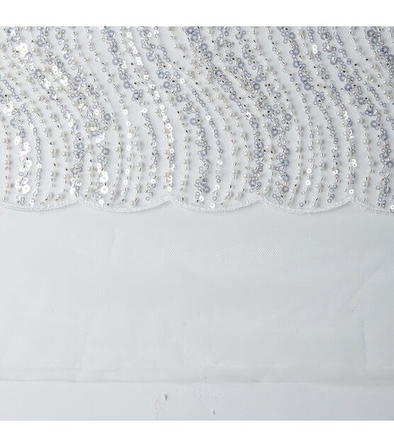 Badgley Mischka White Beaded Sequin Mesh Fabric, , hi-res, image 7