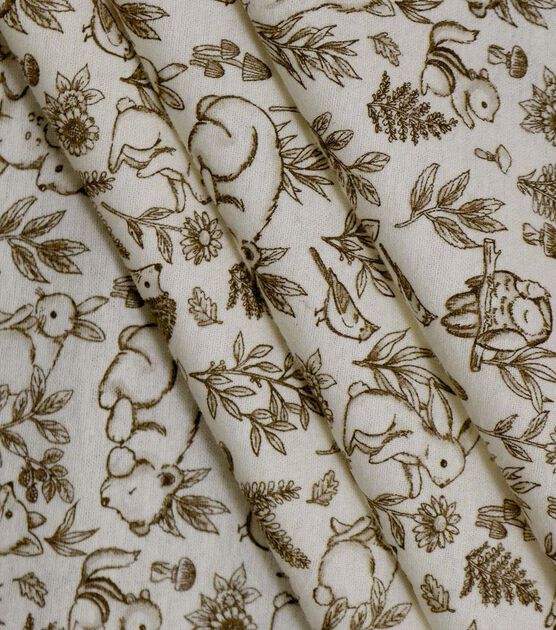 Forest Animals Sketched on White Nursery Cotton Fabric, , hi-res, image 2