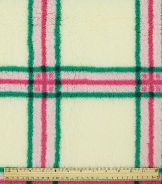 Pink & Green Plaid Sherpa Fabric, , hi-res, image 3