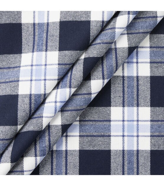 White & Blue Plaid Brush Cotton Fabric