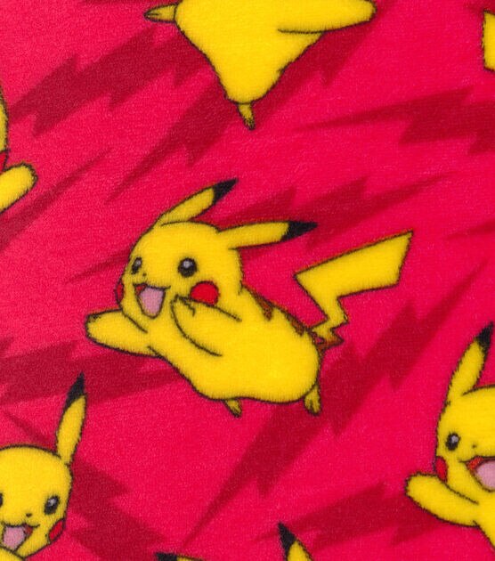 Pokemon Pikachu on Red Velvet Fleece Fabric