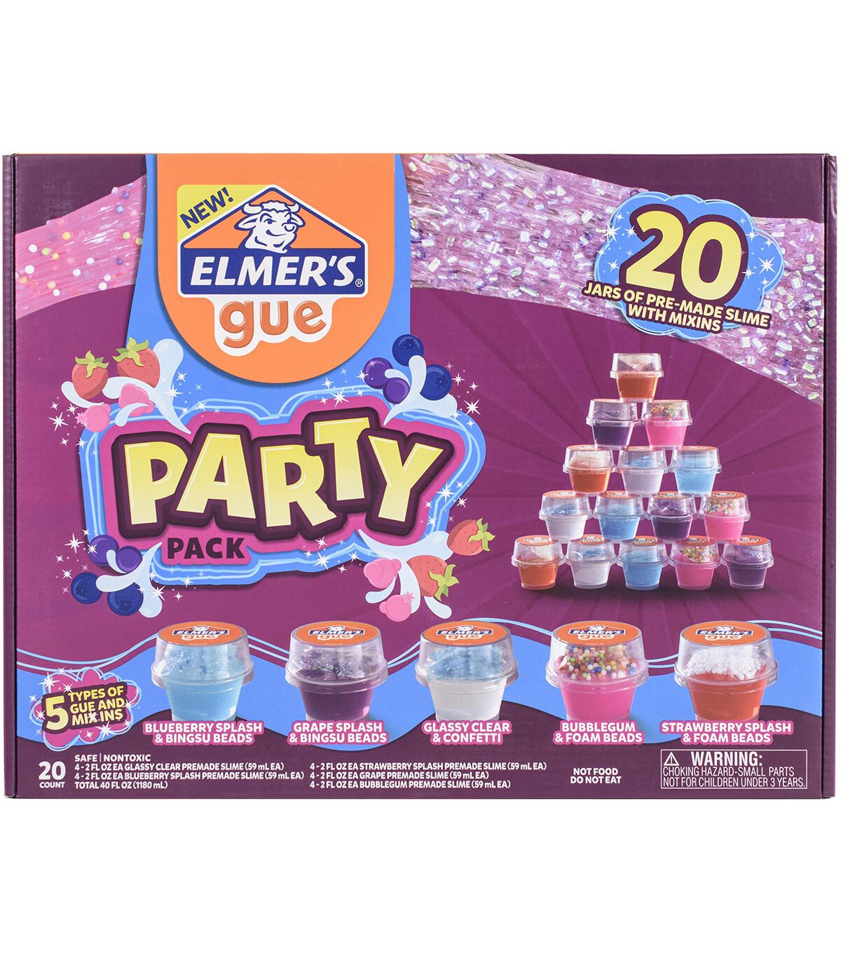 Elmer's Premade Slime Party Pack W Mix Ins 20 Pkg