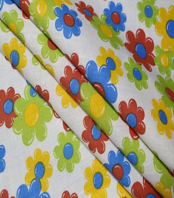 Bright Mod Floral on White Quilt Cotton Fabric by Quilter's Showcase, , hi-res, image 3