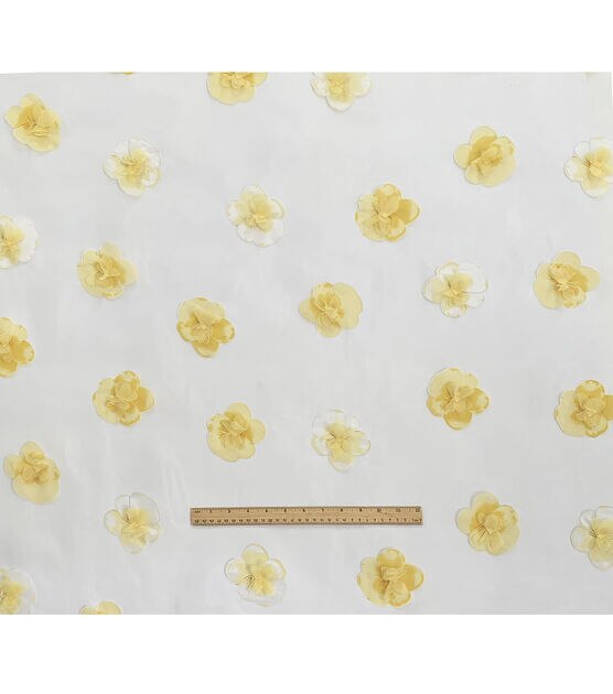 3D Triangle Floral Pearl Fabric - Yellow - 3D Embroidered Floral Desig