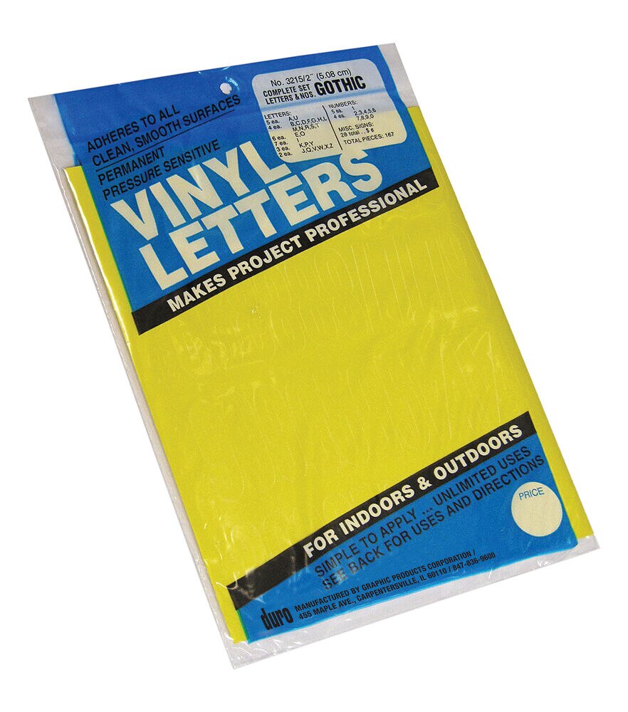 Permanent Adhesive Vinyl Letters & Numbers 3 160/Pkg-Yellow, 1