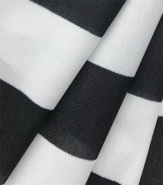 SHINY WHITE AND BLACK STRIPED STRETCH BLACK SHIRT FABRIC- SOLD BY