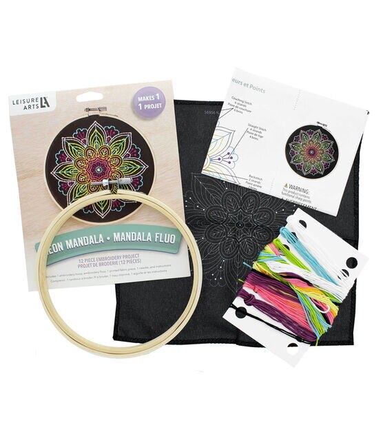 Leisure Arts Embroidery Kit 6 Neon Mandala- embroidery kit for