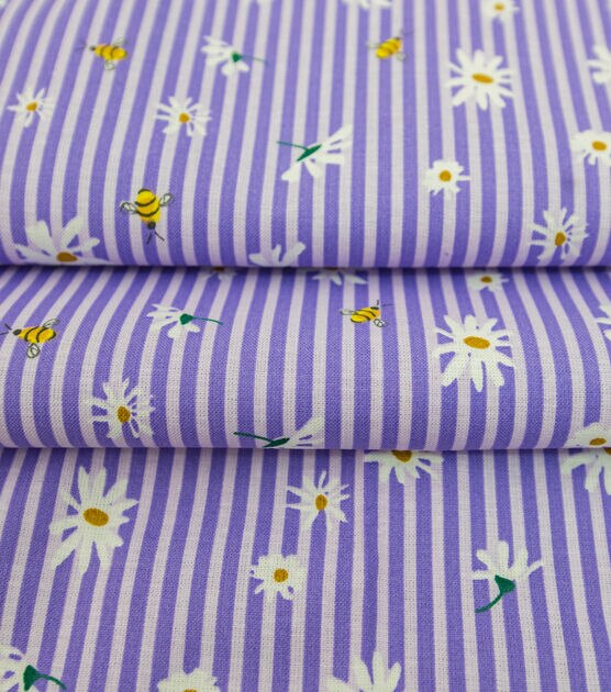 Flowers on White & Purple Striped Quilt Cotton Fabric by Keepsake Calico, , hi-res, image 3