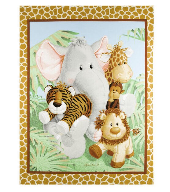 Fabric Traditions Jungle Babies Quilt Panel Nursery Cotton Fabric