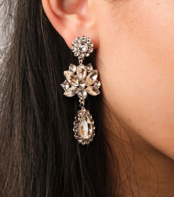 Badgley Mischka Casted Stone Flower Dangle Earrings, , hi-res, image 4