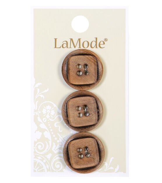 La Mode 3/4" Tan Wood 4 Hole Buttons 3pk