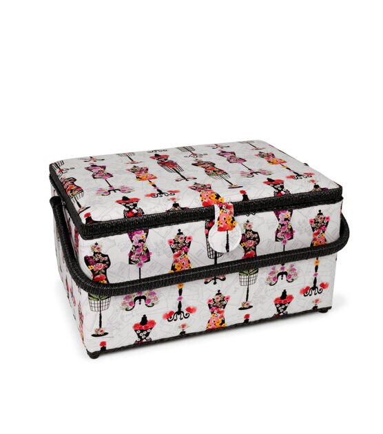 Dritz Extra Large Rectangular Dress Form Print Sewing Basket 15" x 10", , hi-res, image 4