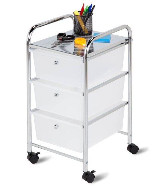 25" Steel Rolling Storage Cart With Clear Plastic 3 Drawers by Top Notch, , hi-res, image 3