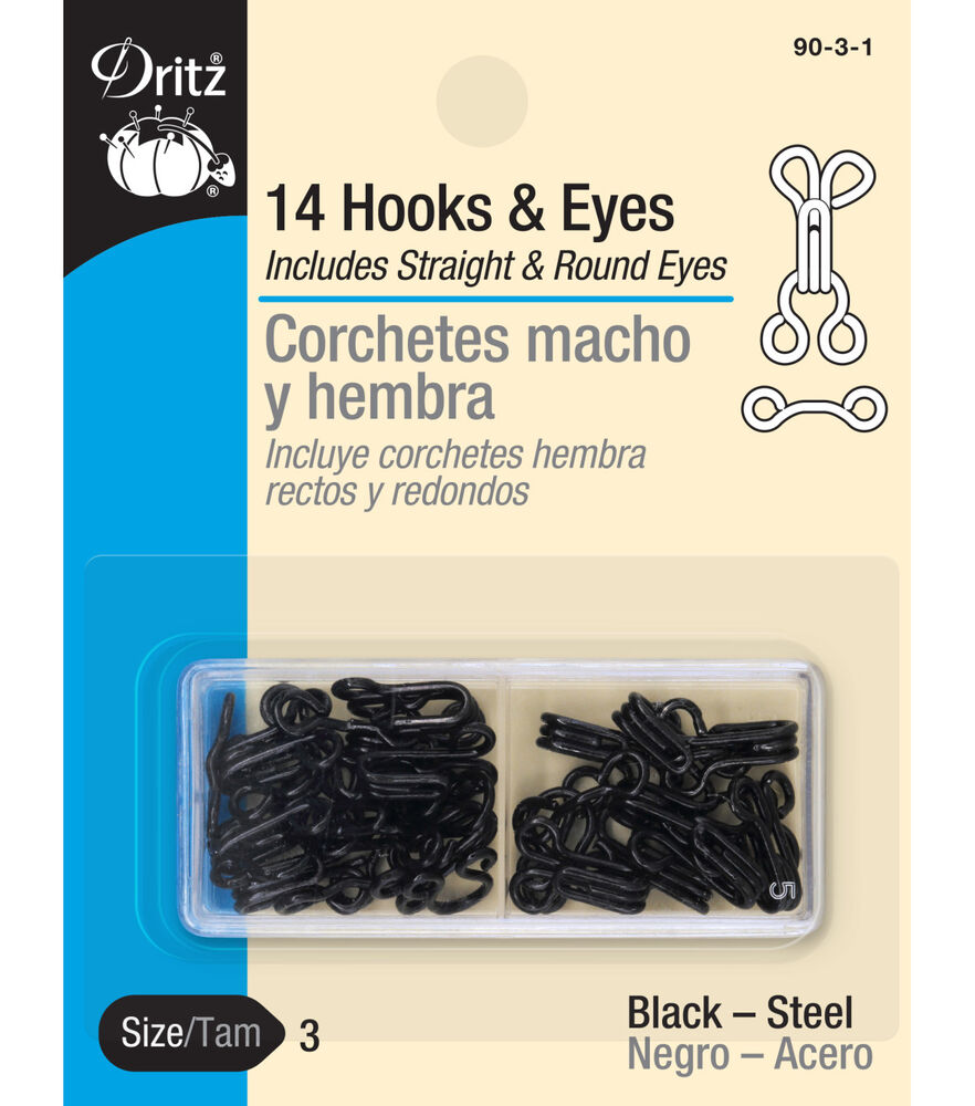 Dritz Sew-On Hook & Eye Closures, 12 Sets, Black & Nickel