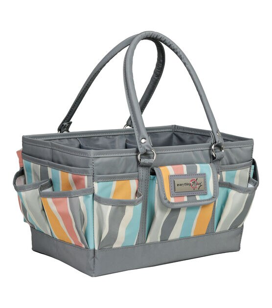 Everything Mary 12" Gray & Pastel Striped Store & Tote, , hi-res, image 4