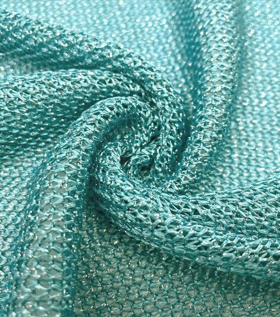 Blue Metallic Crochet Knit Fabric, , hi-res, image 5