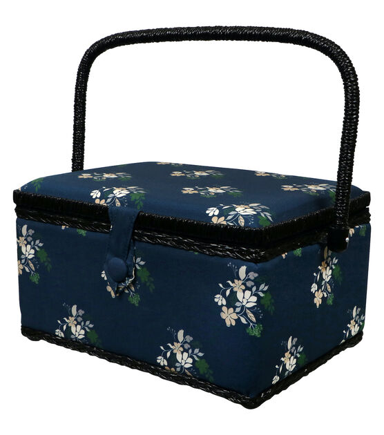 SINGER Medium Sewing Basket Green Wildflowers Print