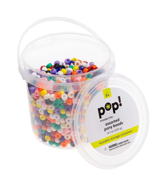 Pop! Possibilities 9mm Pony Beads Filled Bucket - Multi - Kids Pony Beads - Kids