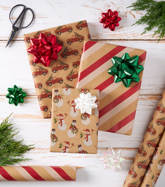 Christmas Wrapping Paper, 6 Styles of Kraft Christmas Wrapping Paper - 6  Rolls - 30 inches x 20 Feet Each 