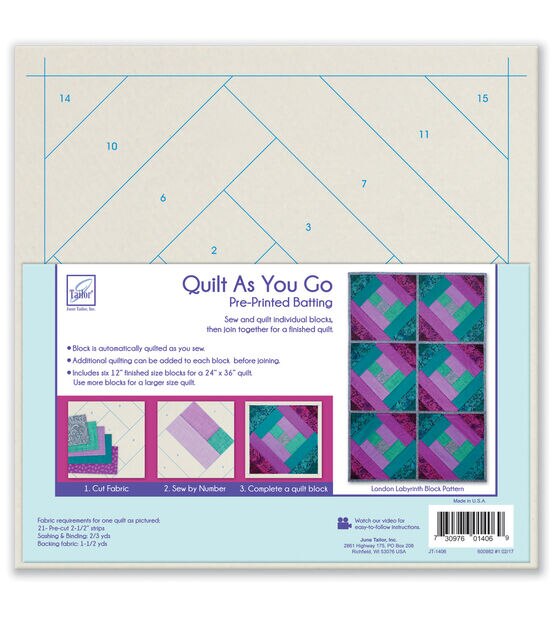 June Tailor Quilt As You Go Printed Quilt Blocks On Batting-Hopscotch, 1 -  QFC