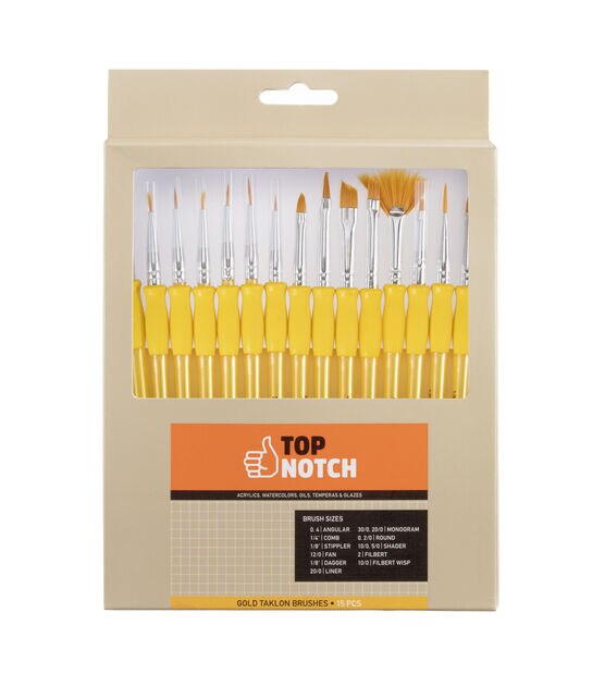 15ct Mini Gold Taklon Brush Value Pack by Top Notch