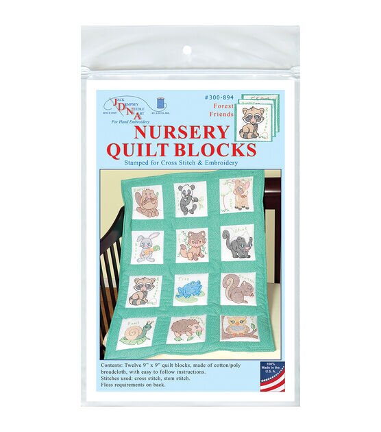 Jack Dempsey 9" Forest Friends Stamped Nursery Quilt Blocks 12ct