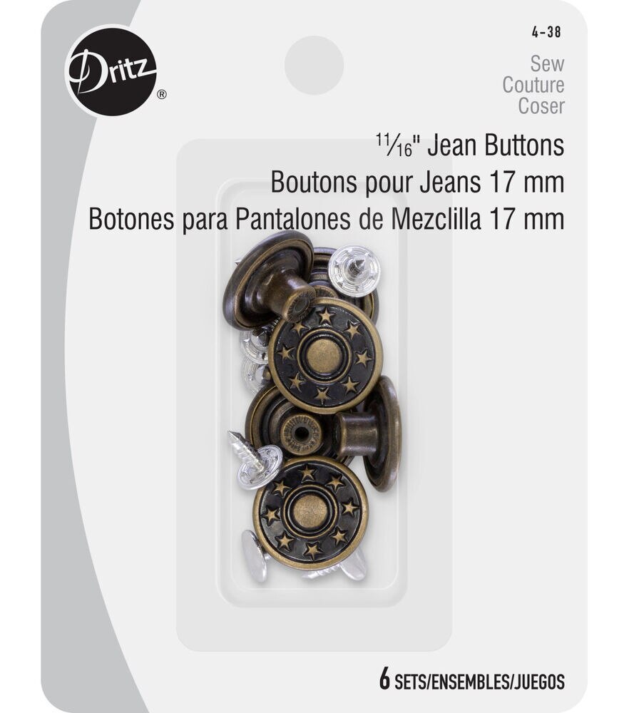 Dritz Jean Buttons, 6 pc, Antique brass, JOANN