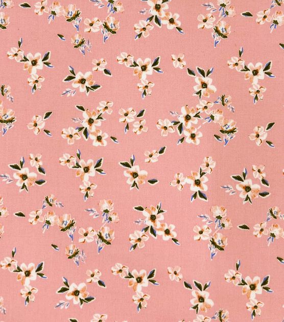 Floral on Pink Cotton Poplin Fabric