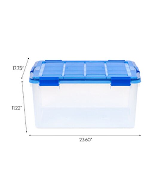 Iris 15 Gallon Clear Plastic Storage Boxes With Blue Lid 4pk