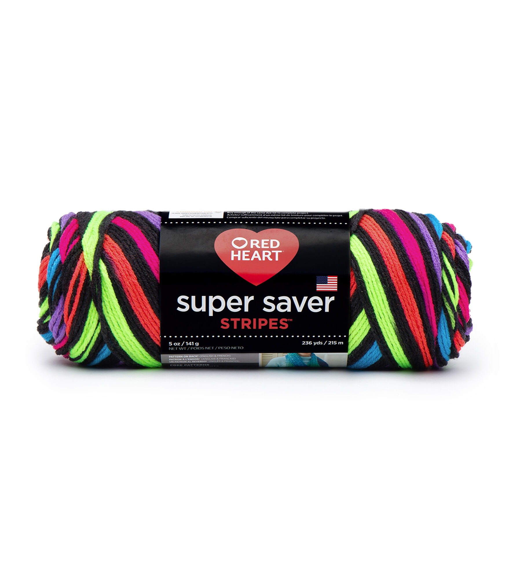 Red Heart Super Saver Stripes Worsted Acrylic Yarn, Neon Stripe, hi-res