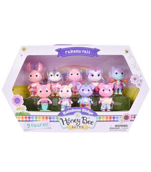  Sunny Days Entertainment Honey Bee Acres Cloverberrys Cow  Family – 4 Miniature Flocked Dolls, Small Collectible Figures