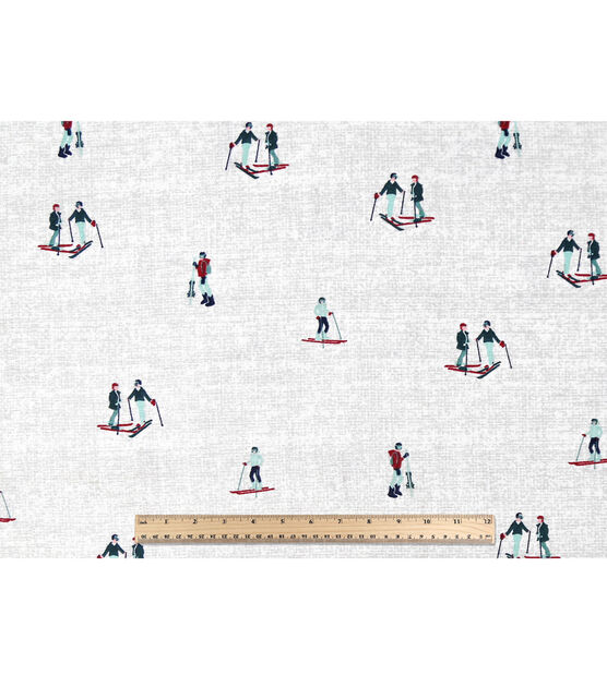 Skiers on White Novelty Cotton Fabric, , hi-res, image 4