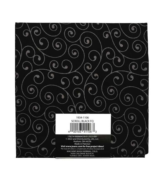 18" x 21" Black Scroll Cotton Fabric Quarter 1pc by Keepsake Calico, , hi-res, image 2