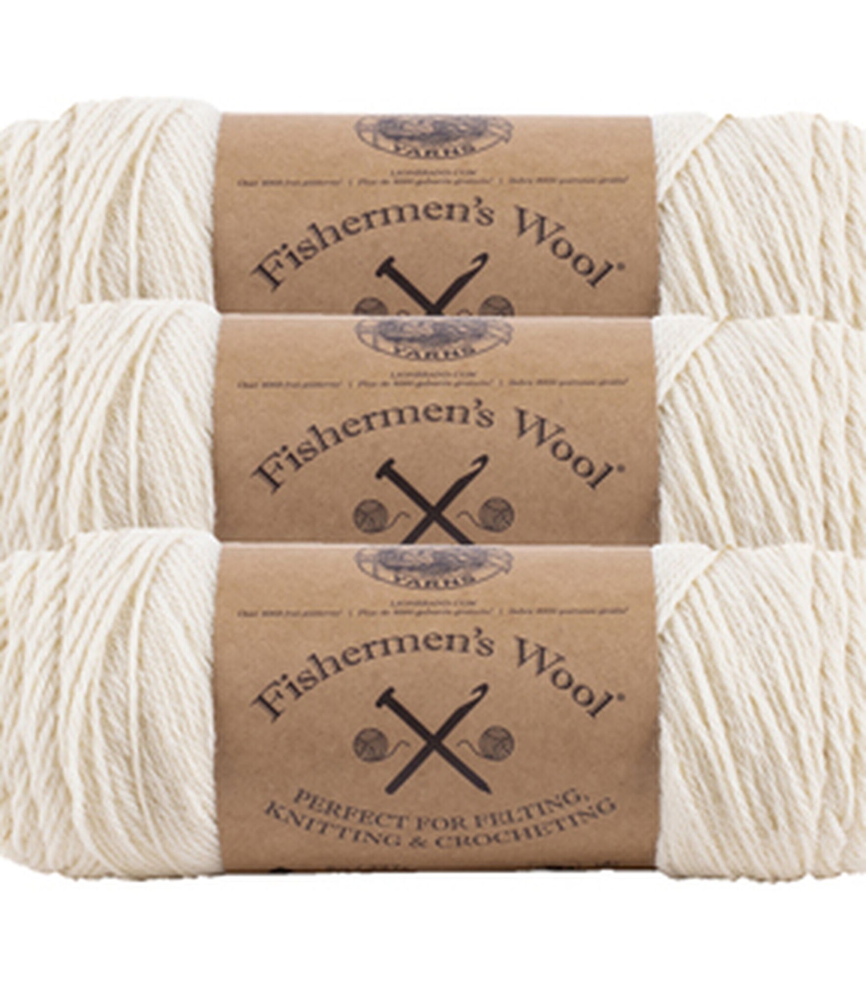 Lion Brand Fishermen's 348yds Worsted Wool Yarn 3 Bundle, Natural, hi-res