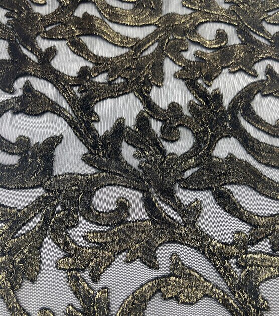 Stretch Burnout Velvet Fabric Gold, by the yard