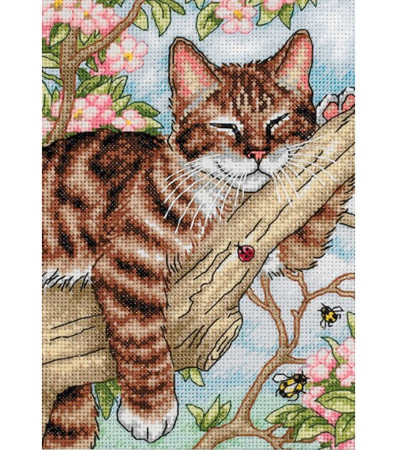 Dimensions 5" x 7" Napping Kitten Counted Cross Stitch Kit