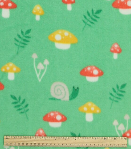 Spring Mushrooms on Green Anti Pill Plush Fleece Fabric by POP!, , hi-res, image 3