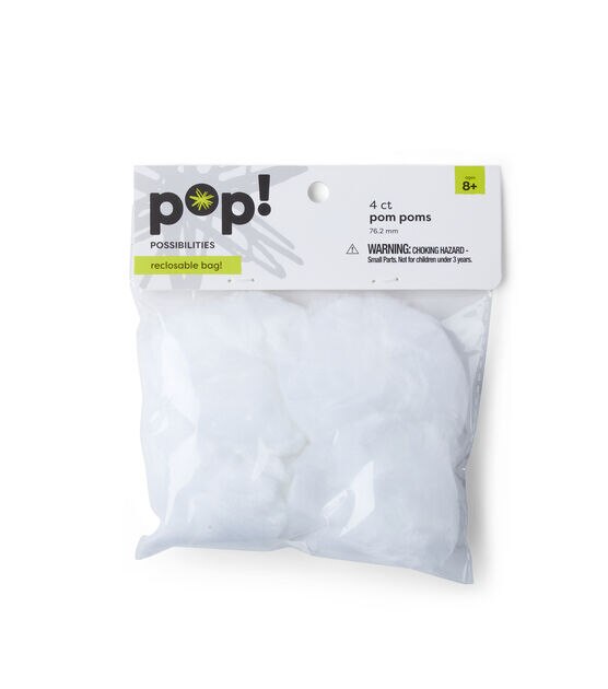 POP! Poms 3in White 4ct