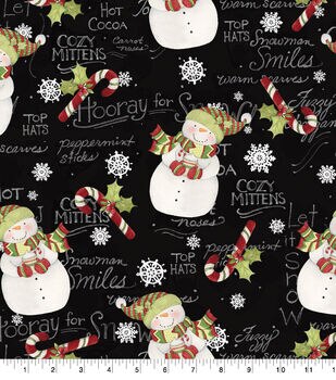 Snowman & Tree on Truck Christmas Quilt Panel Cotton Fabric