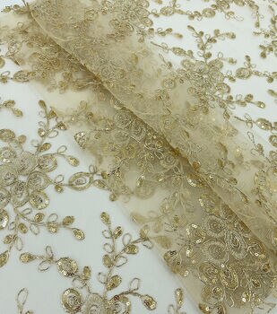 Thin Gold Floral and Sequin Lace Fabric – Butterfly Fabrics NYC