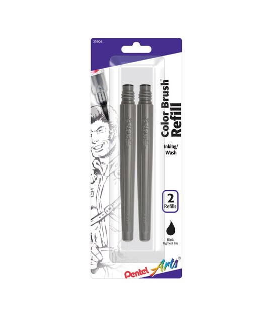Pentel Color Brush Pen Refill Ink Cartridges Pigmented Black