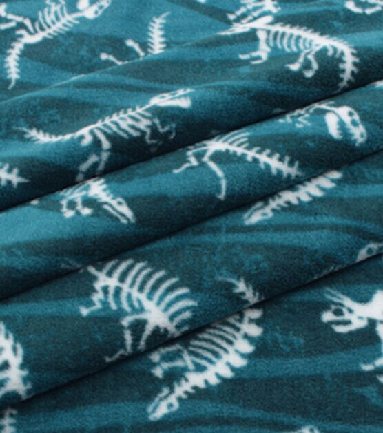 Dinosaur Fossils on Blue Anti Pill Fleece Fabric, , hi-res, image 3