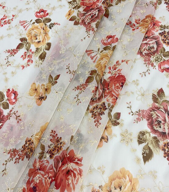 Rose Cluster Embroidered Chiffon Fabric