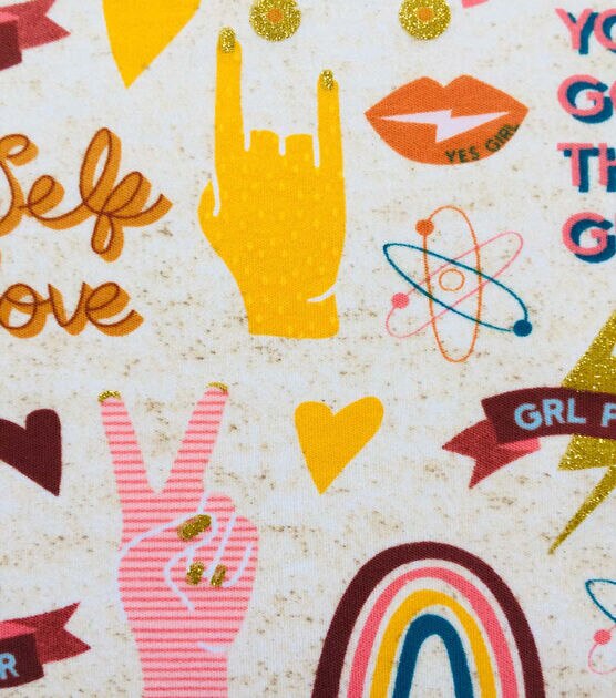 Girl Power Glitter Interlock Knit Fabric by POP!, , hi-res, image 3