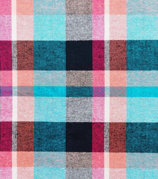 Blue & Brown Plaid Tan Flannel Backed Sherpa Fabric, , hi-res, image 4